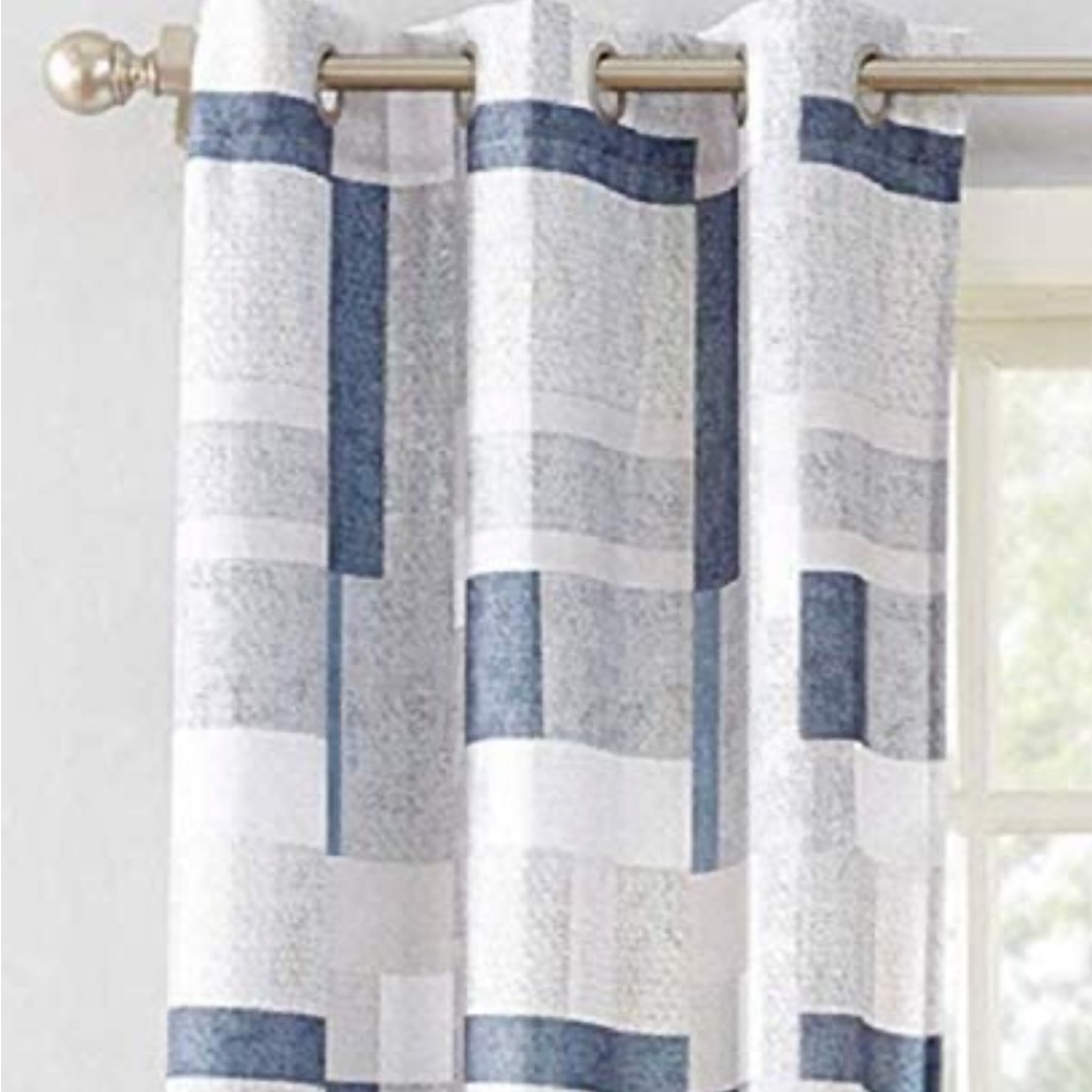 No. 918 Blockade Grommet Top Square Pattern Curtain Panels 40X84 Navy Multi NWT
